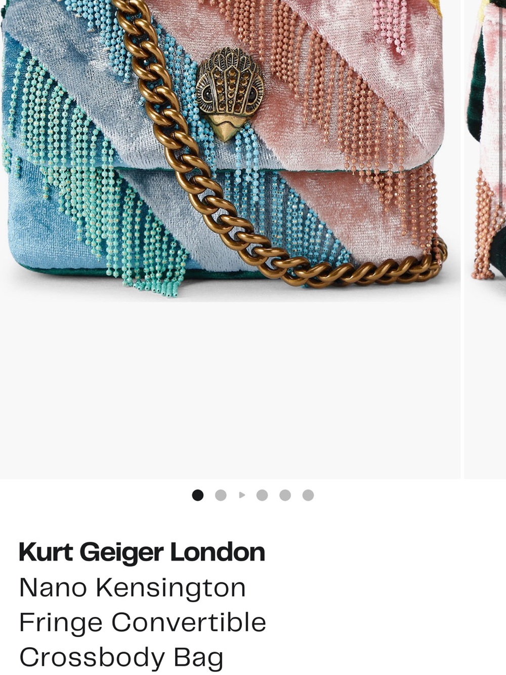Kurt Geiger Velvet Fringe Crossbody Bag in Pink, Blue & Aqua nano Kensington